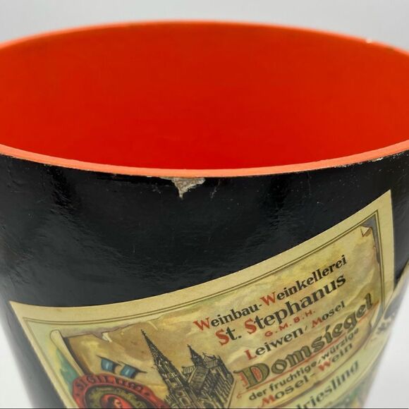 MidCentury W German Alcohol Label Decoupage Enameled Champagne Bucket & Coasters - Picture 15 of 16